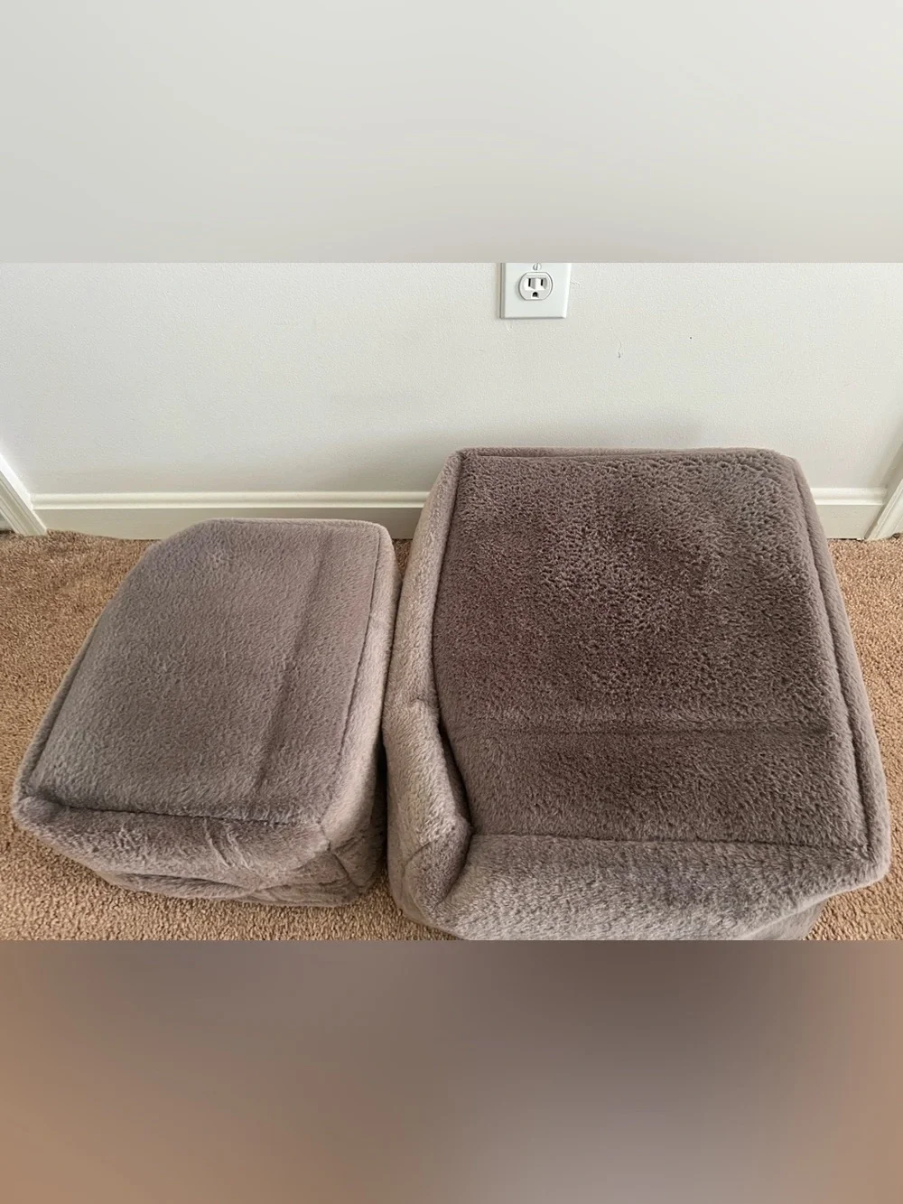 Plush Fabric Storage Bins - Set of 2 in Taupe